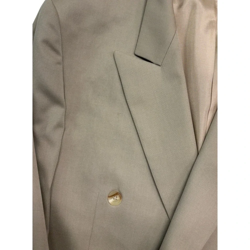 vtg 90s Bruzzi 44L 38x32 Taupe Double Breasted 2pc Pant Suit Wide Leg Pleated